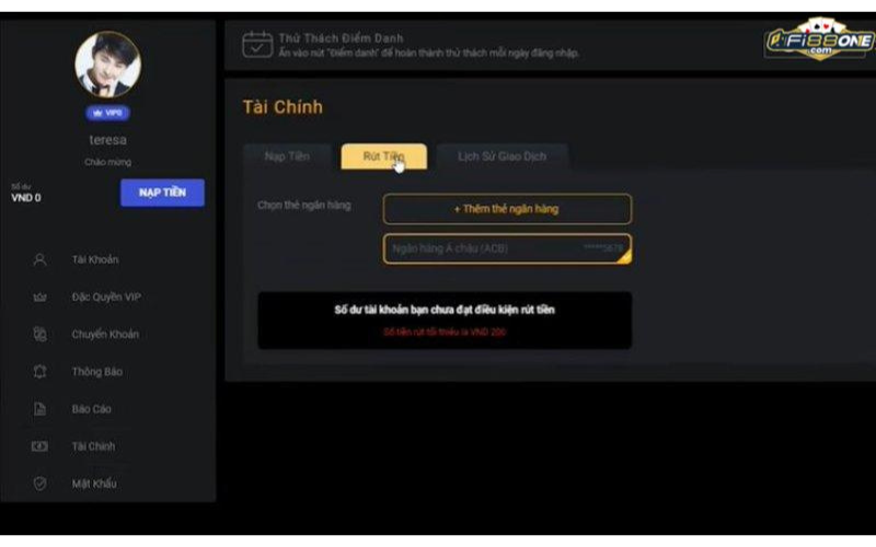 Hướng dẫn rút tiền thắng cược về thẻ tại Fi88
